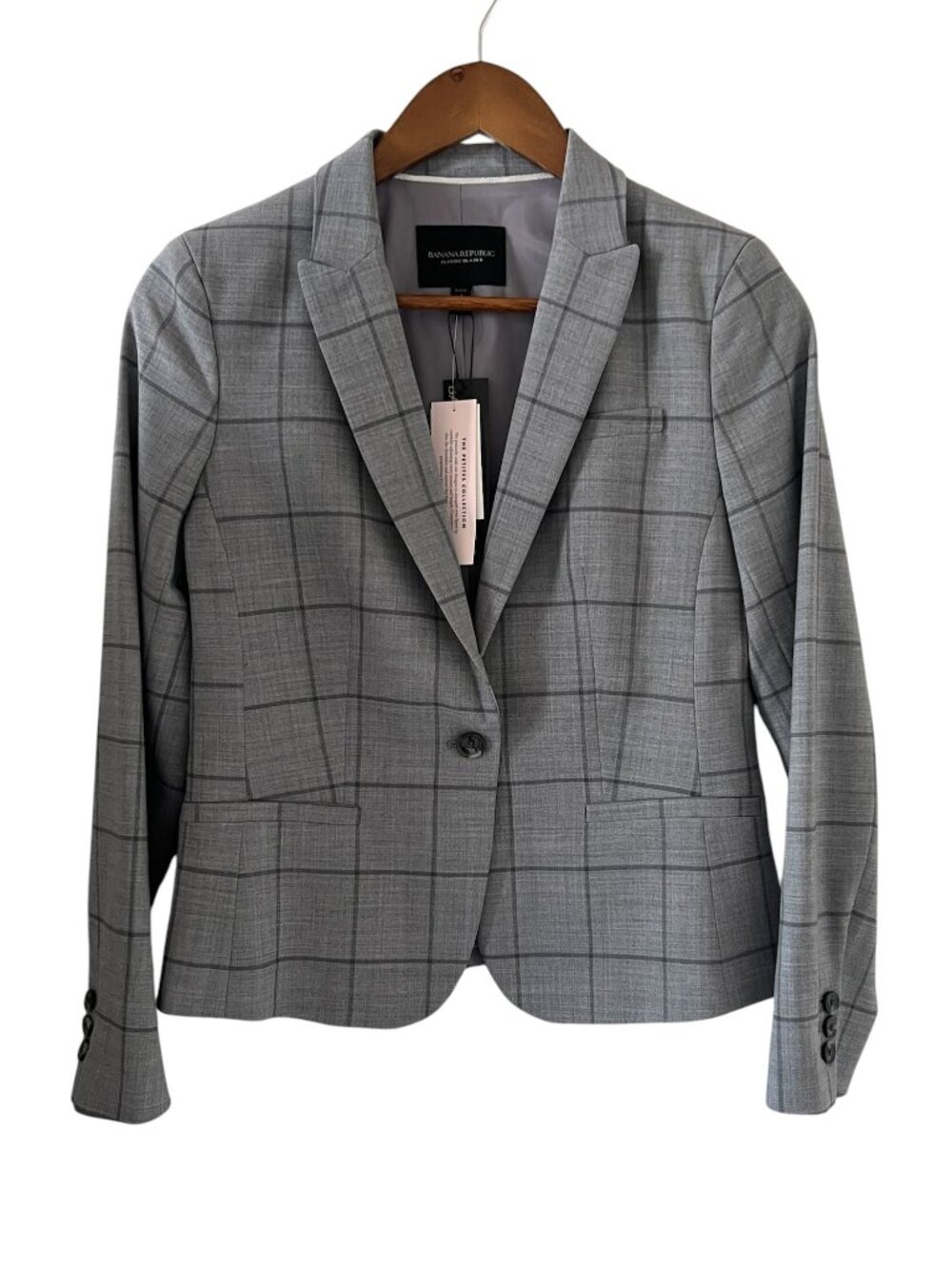 Banana Republic NEW Wool Windowpane Blazer In Gray Size 4P